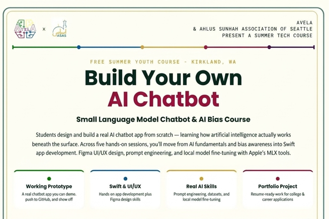 Poster for AVELA's Build Your Own AI Chatbot summer youth course.